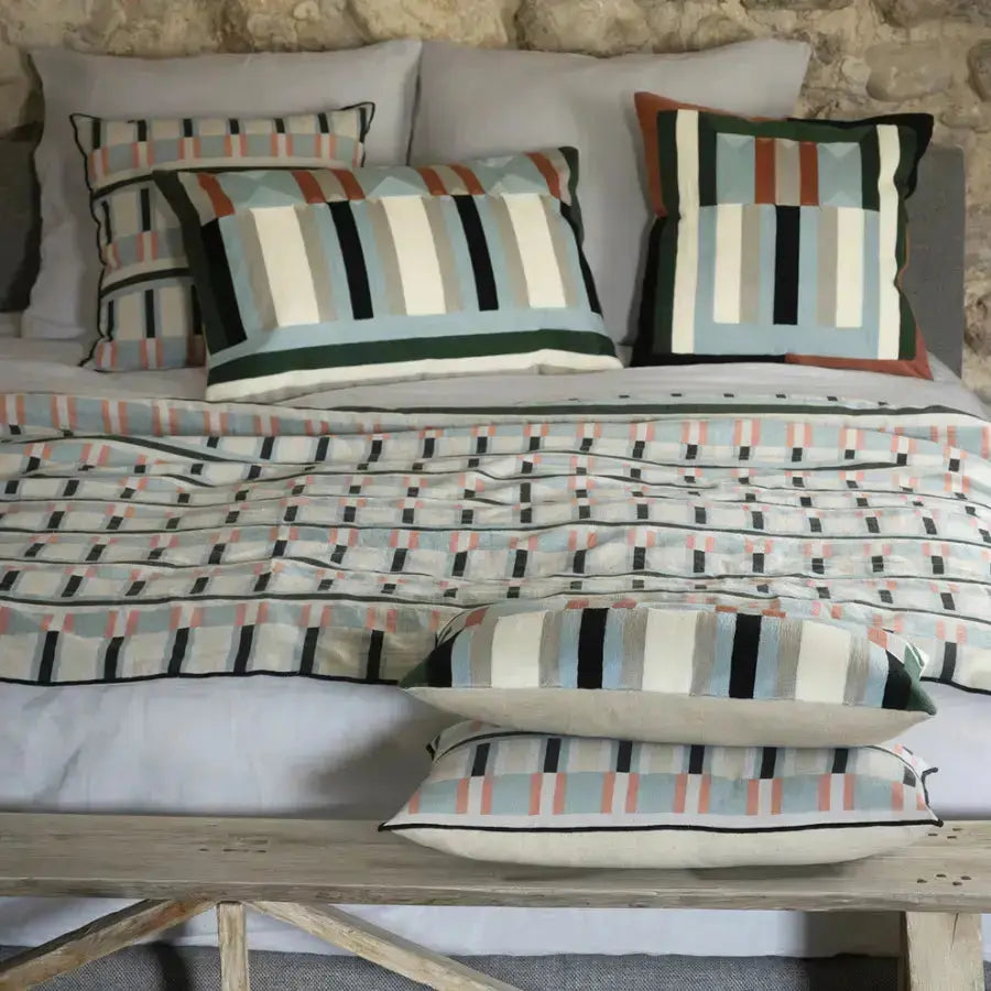 Plaid Imprimé en lin recyclé Jason Ciel - 135 X 200 cm - Graphique et contemporain Vivaraise