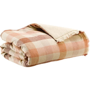 Plaid Terracotta à carreaux - modèle Kate en lin recyclé Vivaraise