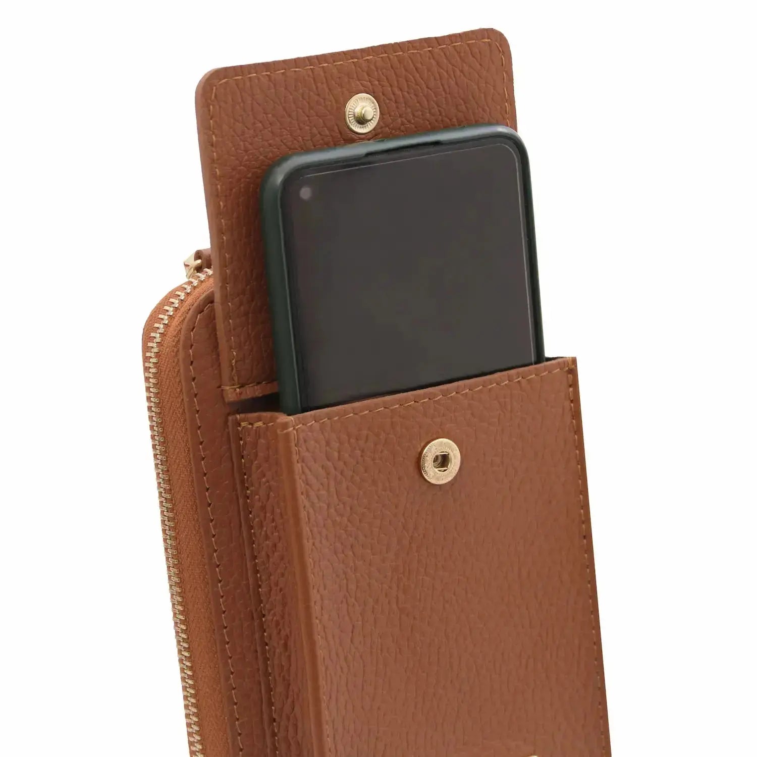 Portefeuille Téléphone en Cuir Avec Bandoulière - TL Bag TL142323 - cognac - Tuscany Leather