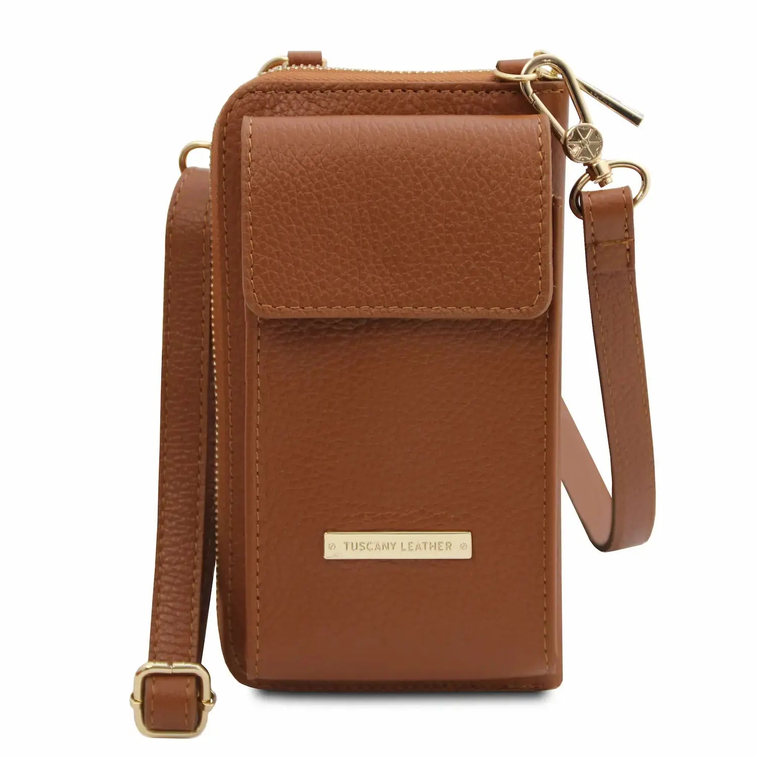 Portefeuille Téléphone en Cuir Avec Bandoulière - TL Bag TL142323 - cognac - Tuscany Leather