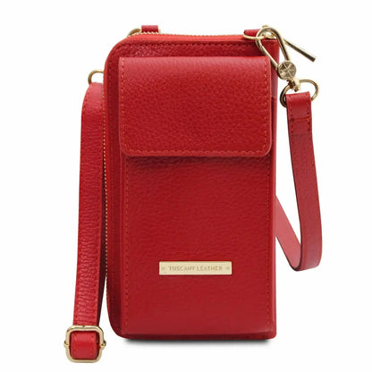 Portefeuille Téléphone en Cuir Avec Bandoulière - TL Bag TL142323 - rouge lipstick - Tuscany Leather
