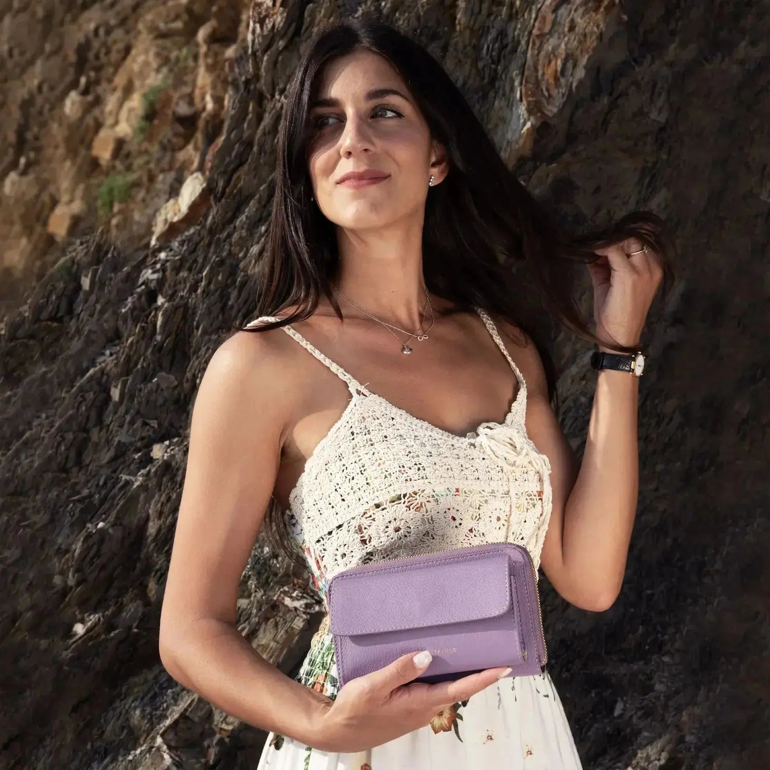 Portefeuille Téléphone en Cuir Avec Bandoulière - Urania TL142433 - lilas Tuscany Leather