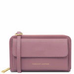 Portefeuille Téléphone en Cuir Avec Bandoulière - Urania TL142433 - lilas Tuscany Leather