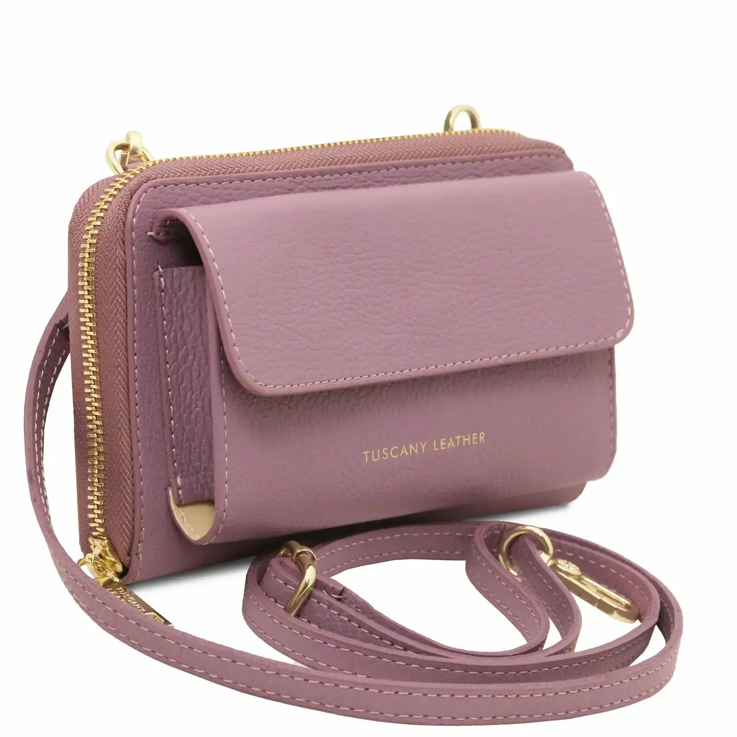 Portefeuille Téléphone en Cuir Avec Bandoulière - Urania TL142433 - lilas Tuscany Leather
