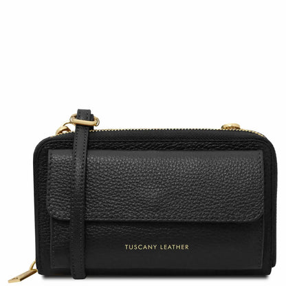 Portefeuille Téléphone en Cuir Avec Bandoulière - Urania TL142433 - noir - Tuscany Leather