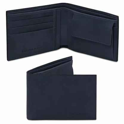 Portefeuille en Cuir Pour Homme Avec 2 Volets et Porte-Monnaie - TL142552 - bleu foncé - Tuscany Leather