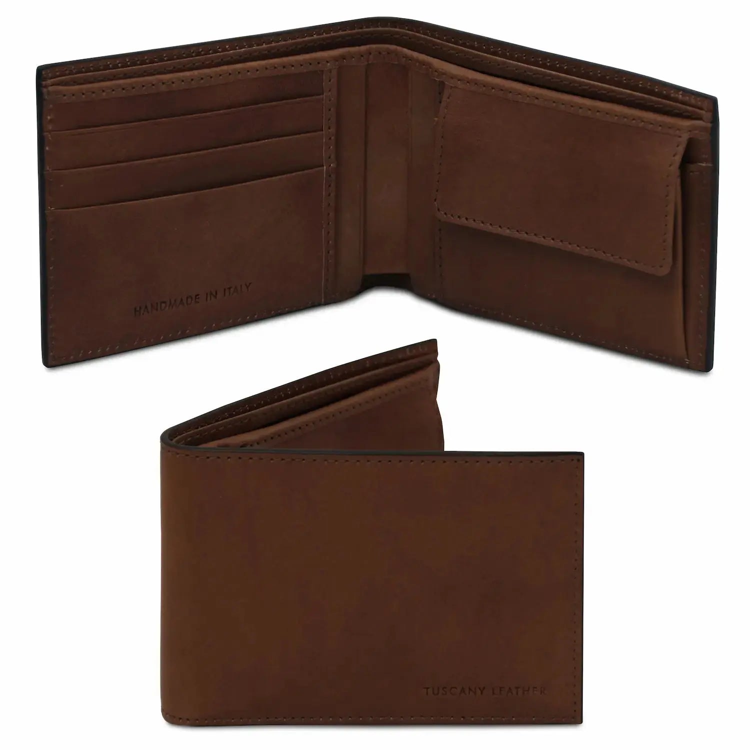 Portefeuille en Cuir Pour Homme Avec 2 Volets et Porte-Monnaie - TL142552 - marron foncé - Tuscany Leather