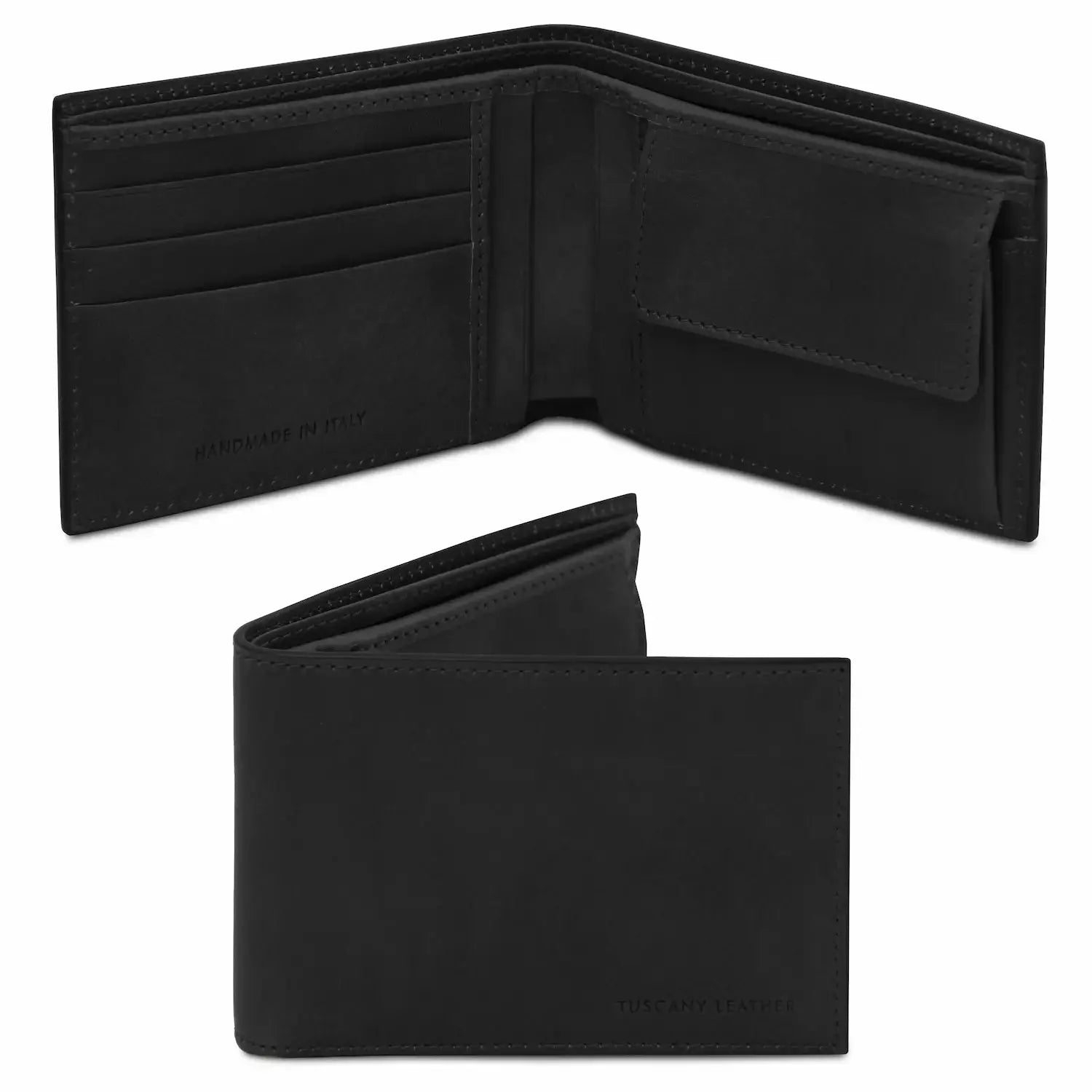 Portefeuille en Cuir Pour Homme Avec 2 Volets et Porte-Monnaie - TL142552 - noir - Tuscany Leather
