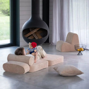 Pouf Fauteuil Dépliant Velours Beige Wigiwama