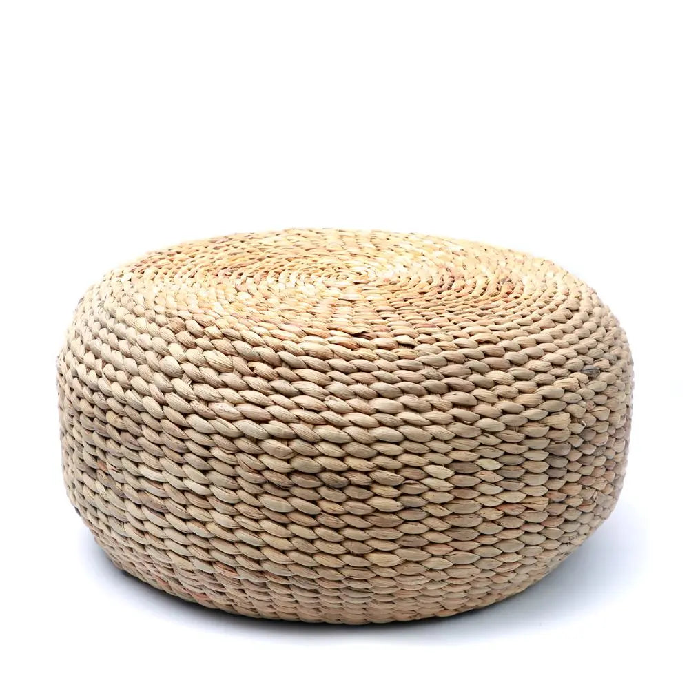 Pouf Rond Jacinthe d'Eau Tressée - Fibres naturelles - Coussin Dorsey