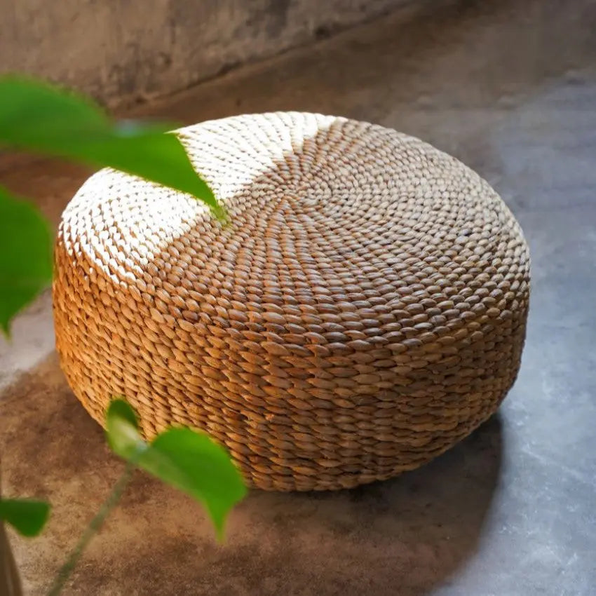 Pouf Rond Jacinthe d'Eau Tressée - Fibres naturelles - Coussin Dorsey