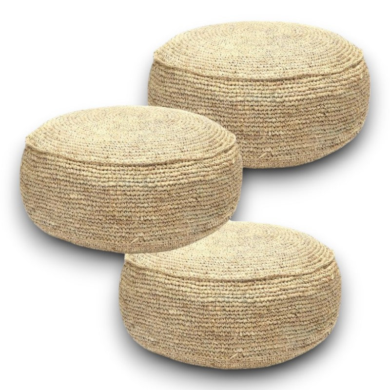 Poufs ronds raphia fibre naturelle