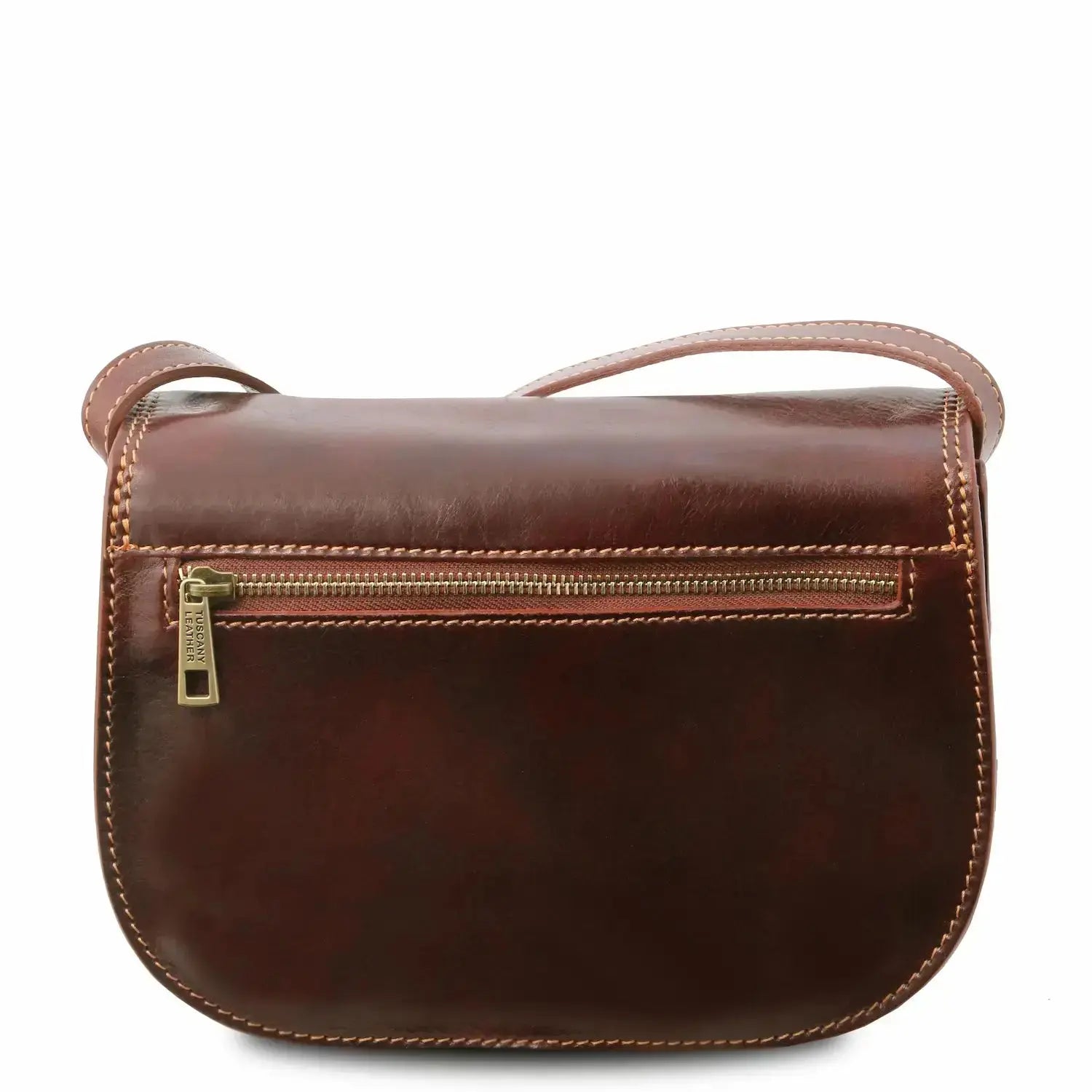 Sac bandouliere en cuir Isabella TL9031  marron - Poche zippée au dos - Tuscany Leather
