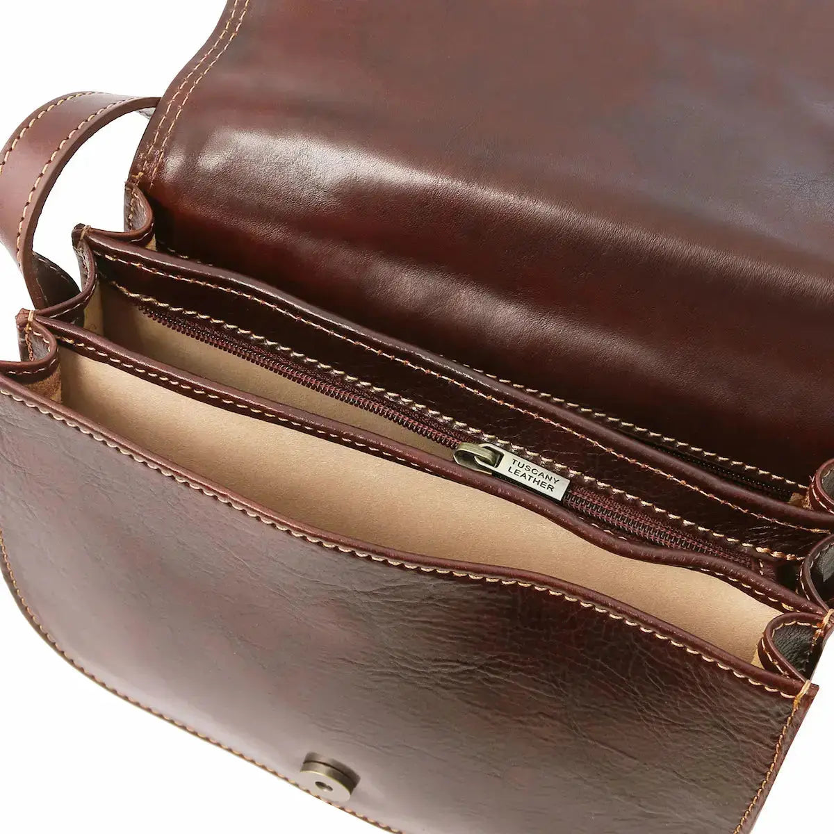 Sac bandoulière en cuir Isabella TL9031  - marron trois compartiments - Tuscany Leather