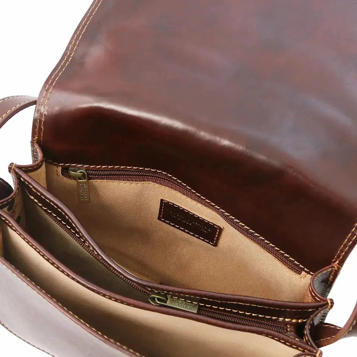 Sac bandoulière en cuir Isabella TL9031 - marron avec poche intérieure zippée et 3 compartiments - Tuscany Leather
