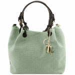 Sac Shopping en Cuir Imprimé Tressé - Vert menthe -TL KEYLUCK TL141573 Tuscany Leather