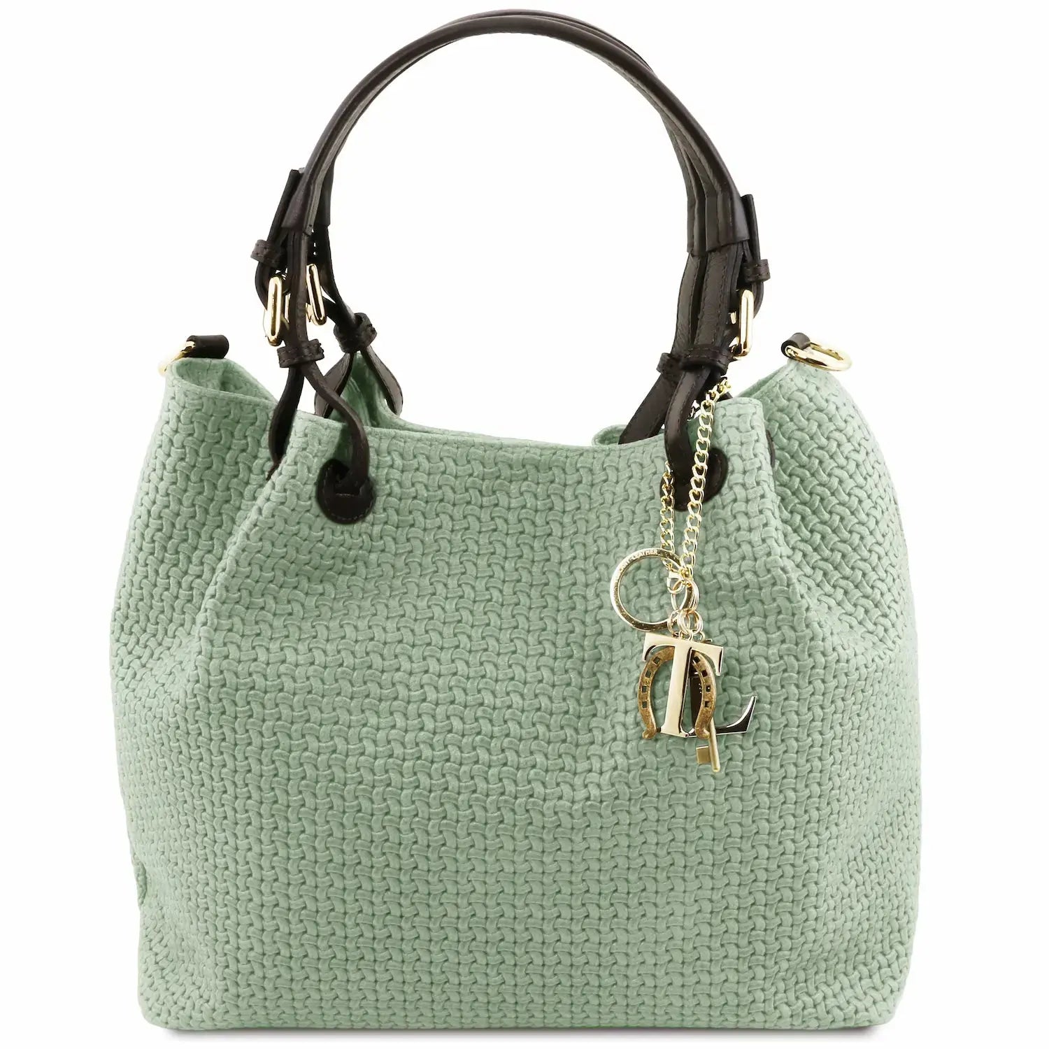 Sac Shopping en Cuir Imprimé Tressé - Vert menthe -TL KEYLUCK TL141573 Tuscany Leather