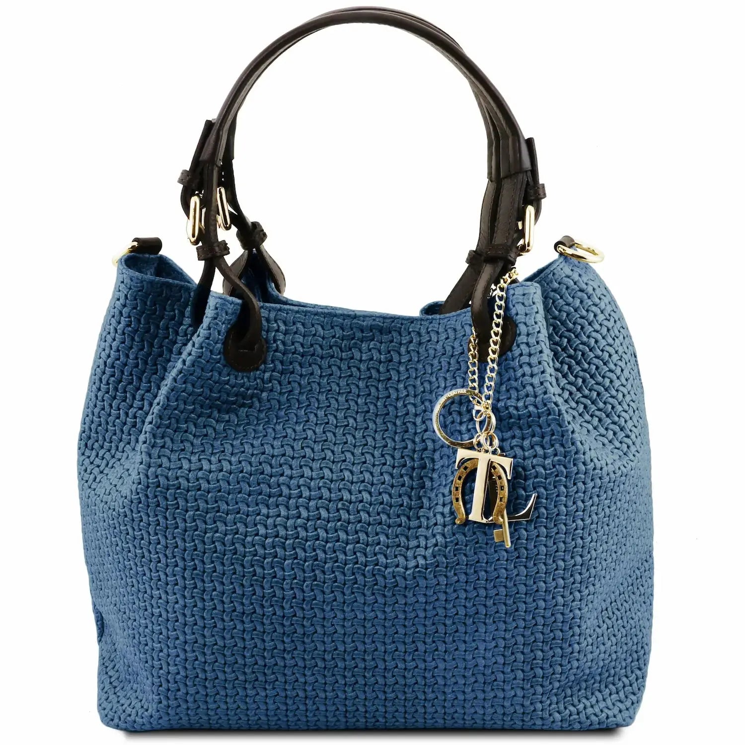 Sac Shopping en Cuir Imprimé Tressé - Bleu denim -TL KEYLUCK TL141573 Tuscany Leather