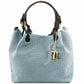 Sac Shopping en Cuir Imprimé Tressé - Bleu céleste -TL KEYLUCK TL141573 Tuscany Leather