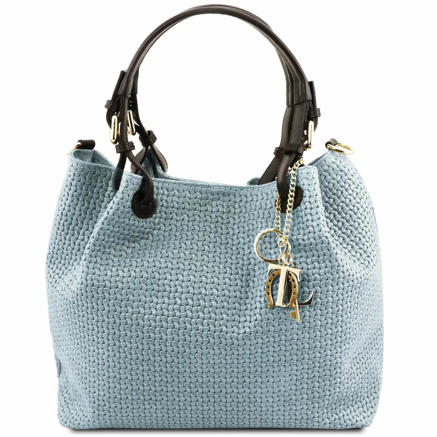 Sac Shopping en Cuir Imprimé Tressé - Bleu céleste -TL KEYLUCK TL141573 Tuscany Leather