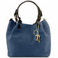 sac shopping en cuir imprime tressé bleu foncé - tl keyluck tl141573 - Tuscany Leather