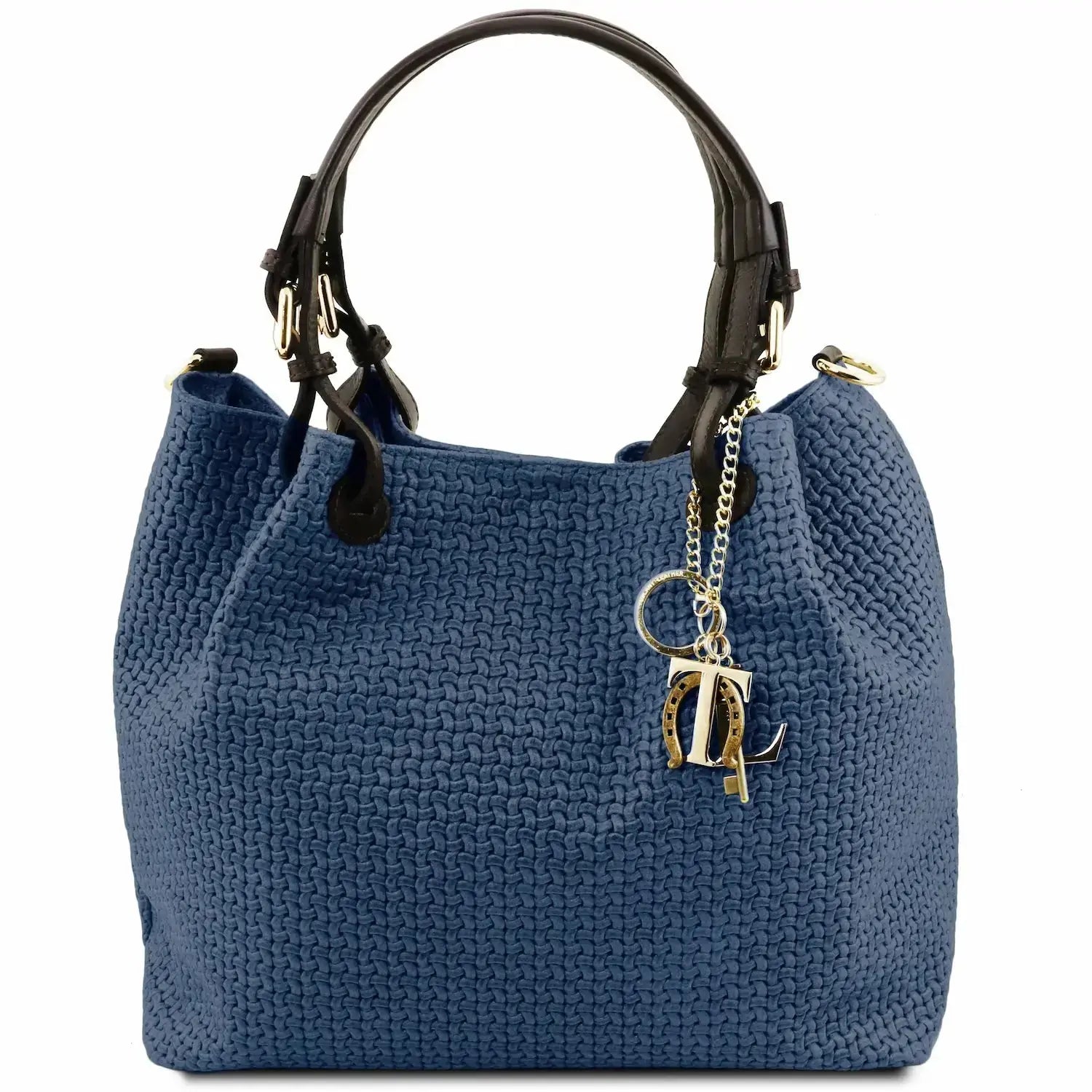 sac shopping en cuir imprime tressé bleu foncé - tl keyluck tl141573 - Tuscany Leather