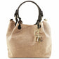 sac shopping en cuir imprime tressé beige - tl keyluck tl141573 - Tuscany Leather