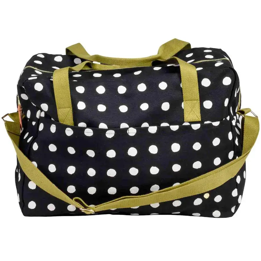 Sac Voyage coton bio - Mia Caviar Noir à Pois Blancs 30x42x20 La Cerise sur le Gâteau