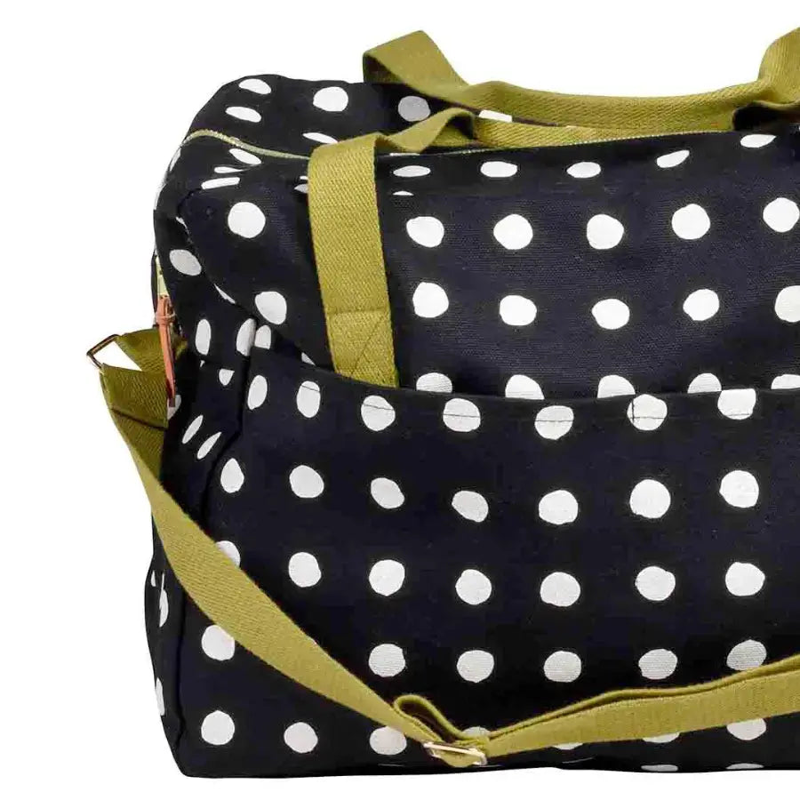 Sac Voyage coton bio - Mia Caviar Noir à Pois Blancs 30x42x20 La Cerise sur le Gâteau