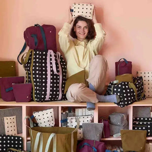 Sac Voyage coton bio - Mia Caviar Noir à Pois Blancs 30x42x20 La Cerise sur le Gâteau