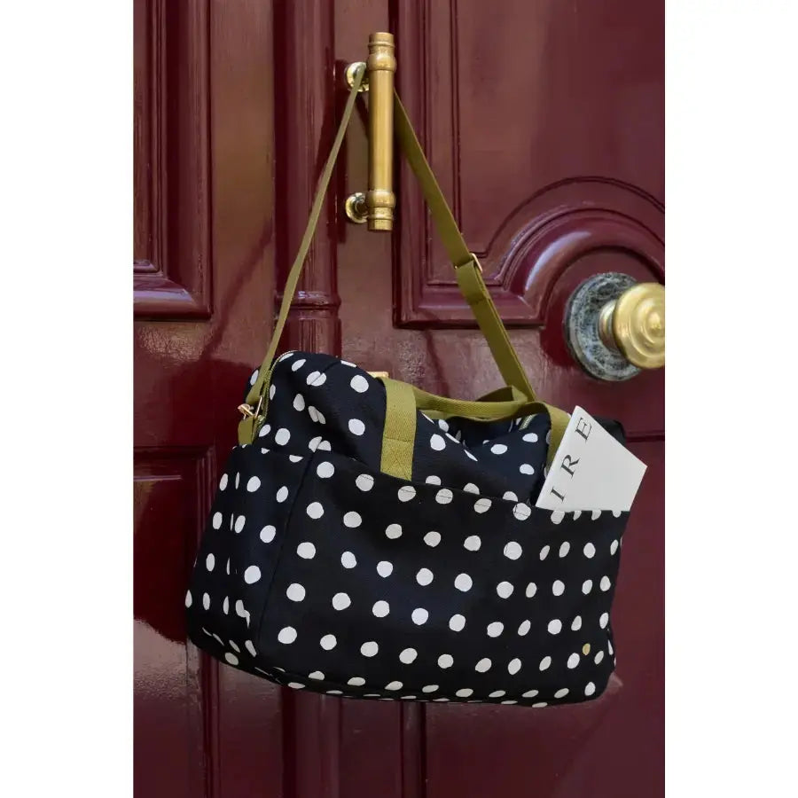 Sac Voyage coton bio - Mia Caviar Noir à Pois Blancs 30x42x20 La Cerise sur le Gâteau