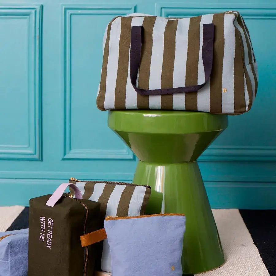 Sac Week-end Coton Bio - Rita Matcha Rayé La Cerise sur le Gâteau