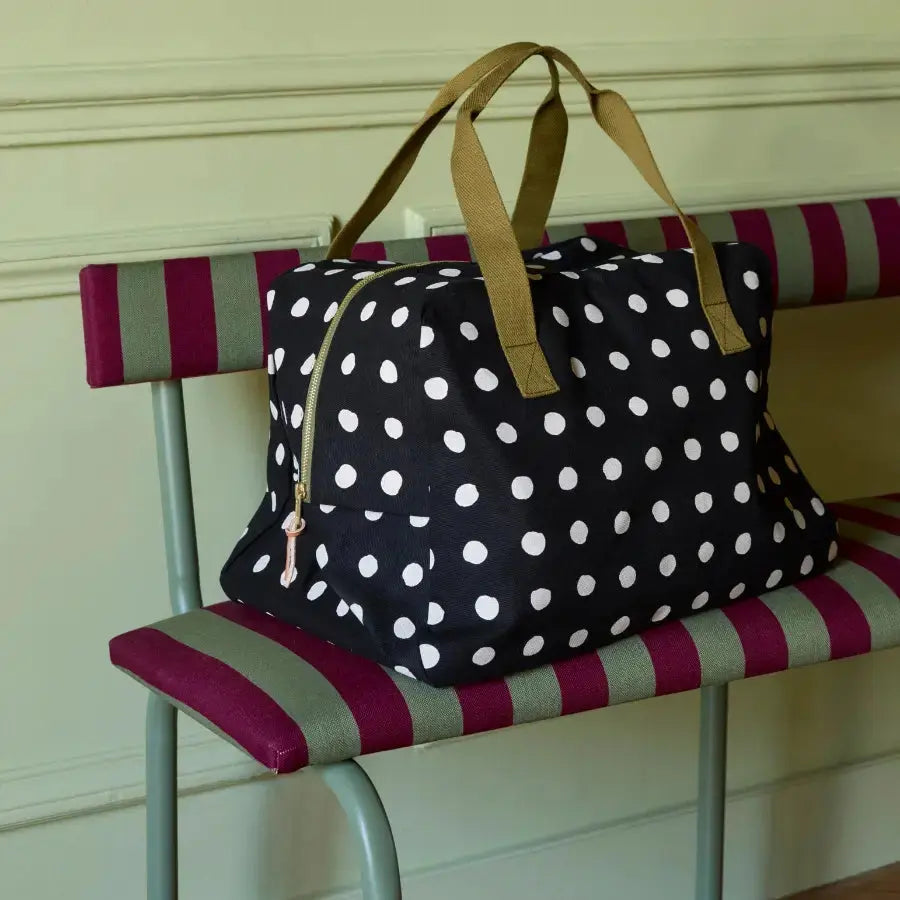 Sac Week-end Noir Pois Blancs - Mia Caviar - Coton Bio La Cerise sur le Gâteau