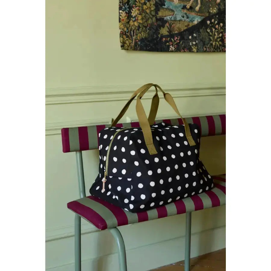 Sac Week-end Noir Pois Blancs - Mia Caviar - Coton Bio La Cerise sur le Gâteau