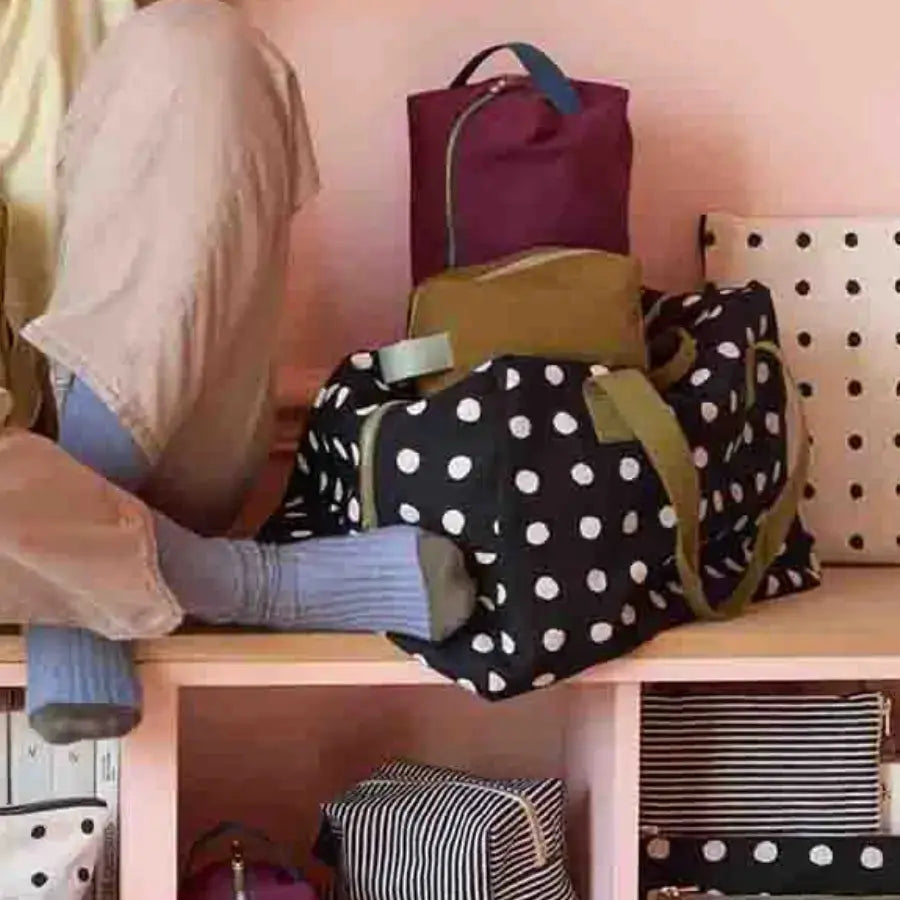 Sac Week-end Noir Pois Blancs - Mia Caviar - Coton Bio La Cerise sur le Gâteau