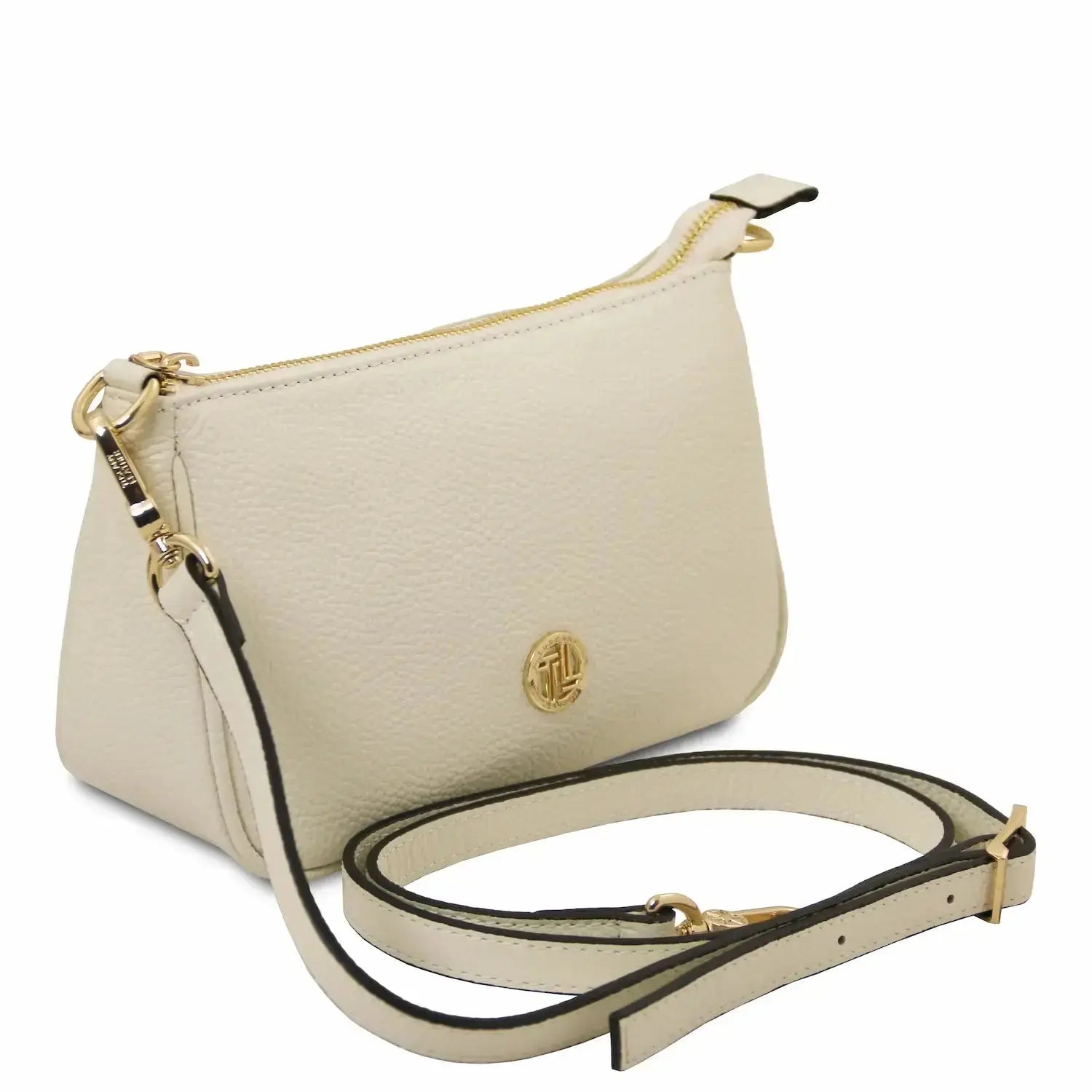 Sac à Main en Cuir Grainé Femme - Parfait TL142559 - beige - Tuscany Leather