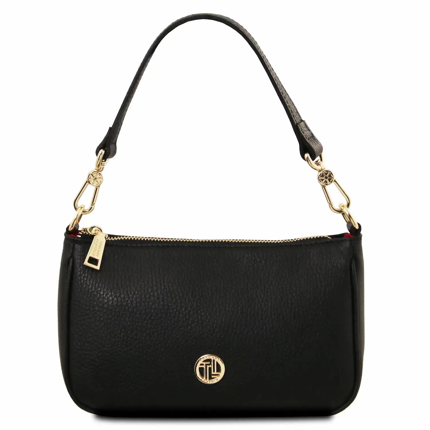 Sac à Main en Cuir Grainé Femme - Parfait TL142559 - noir - Tuscany Leather
