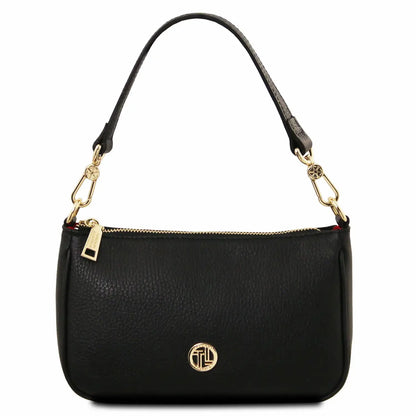 Sac à Main en Cuir Grainé Femme - Parfait TL142559 - noir - Tuscany Leather