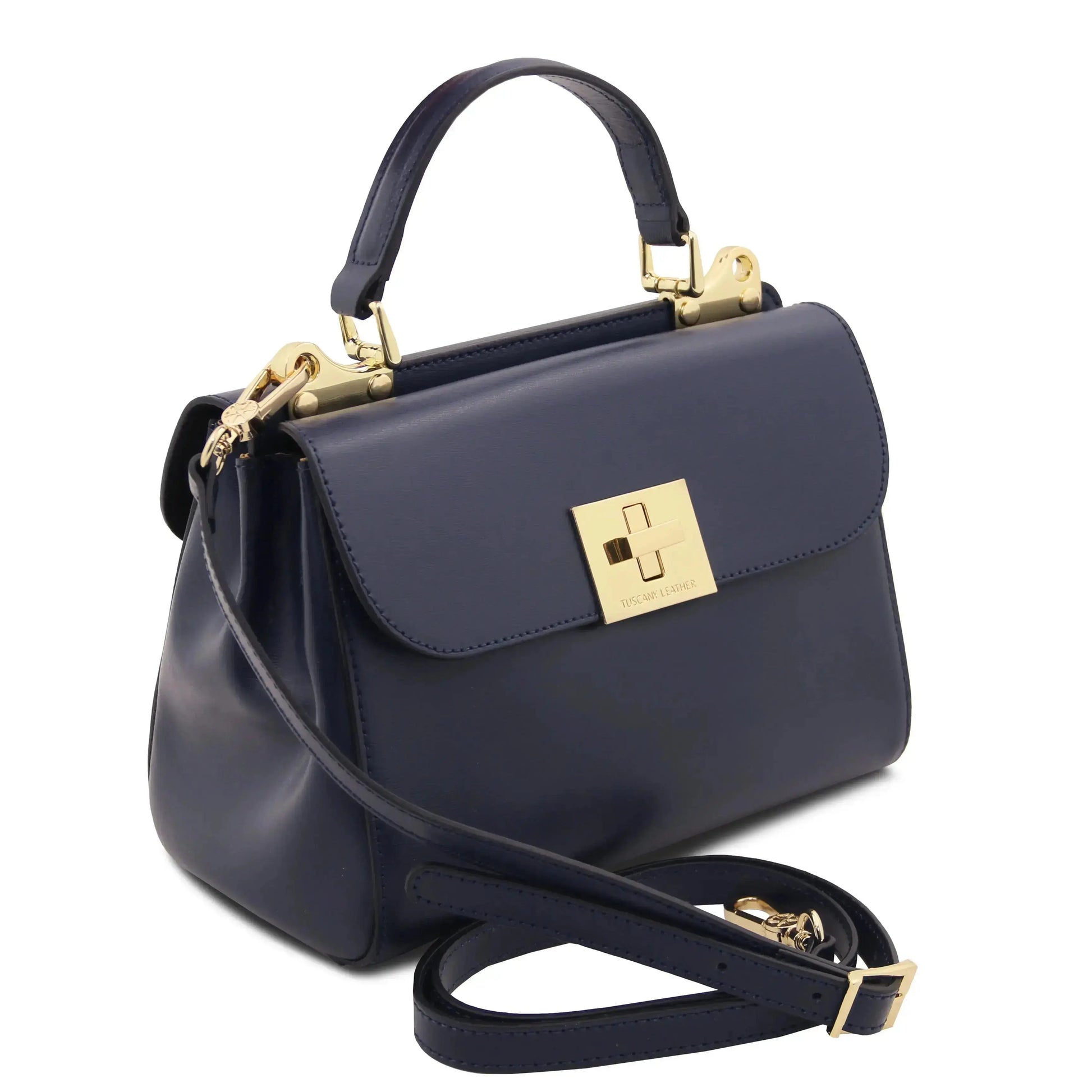Sac à main en cuir bleu foncé Armonia - anse et bandoulière - Tuscany Leather