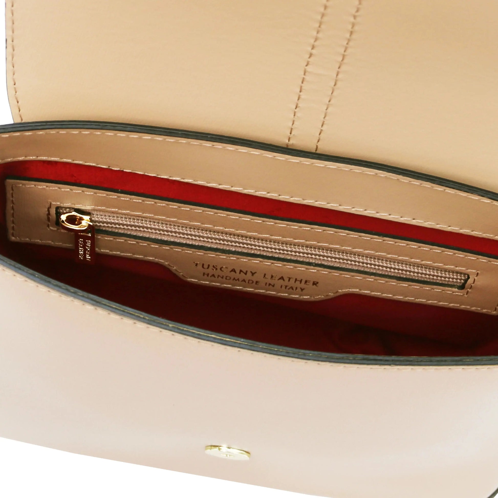 Sac bandoulière en cuir Nausica TL141598 - Champagne - Zip poche intérieure - Tuscany Leather