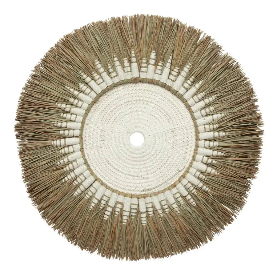 Suspension Murale Bohème raphia naturel et coton blanc - 60x60 Bazar Bizar