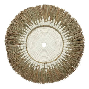 Suspension Murale Bohème raphia naturel et coton blanc - 60x60 Bazar Bizar