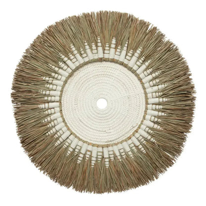 Suspension Murale Bohème raphia naturel et coton blanc - 60x60 Bazar Bizar