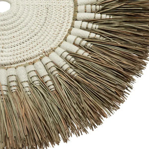 Suspension Murale Bohème raphia naturel et coton blanc - 60x60 Bazar Bizar
