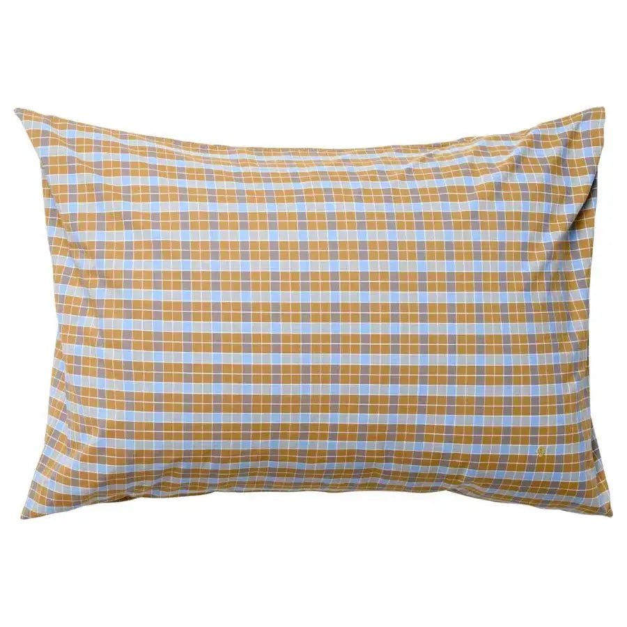 Taie d'Oreiller Carreaux Marron Caro Nuts - Percale de coton La Cerise sur le Gâteau