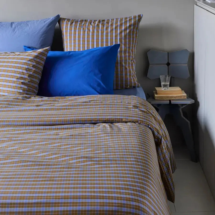 Taie d'Oreiller Carreaux Marron Caro Nuts - Percale de coton La Cerise sur le Gâteau
