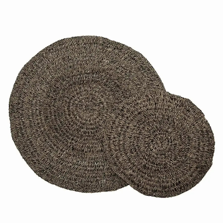 Tapis en Jonc de Mer Rond - Seagrass Noir & Naturel Bazar Bizar