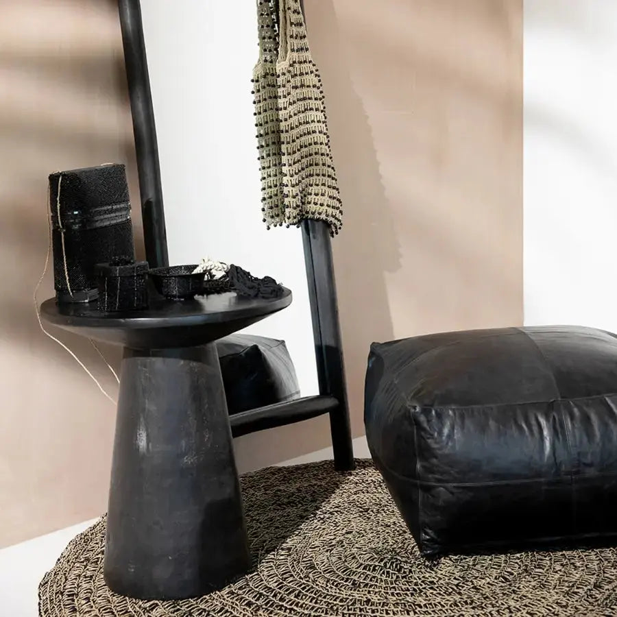 Tapis en Jonc de Mer Rond - Seagrass Noir & Naturel Bazar Bizar