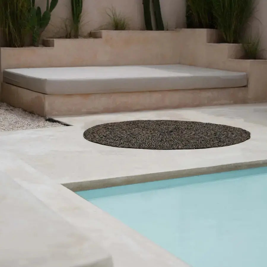 Tapis en Jonc de Mer Rond - Seagrass Noir & Naturel Bazar Bizar