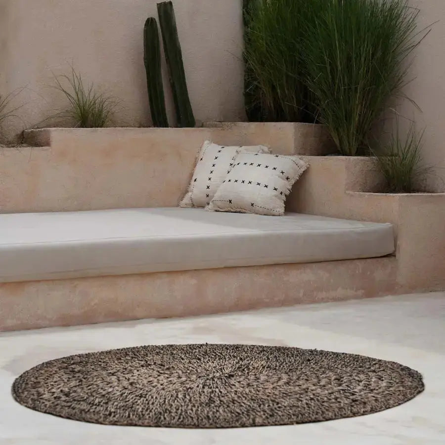 Tapis en Jonc de Mer Rond - Seagrass Noir & Naturel Bazar Bizar